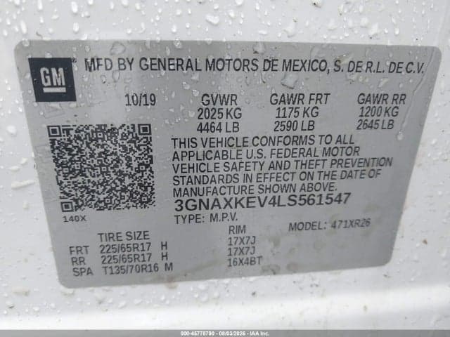 2020 CHEVROLET EQUINOX FWD LT 1.5L TURBO 9