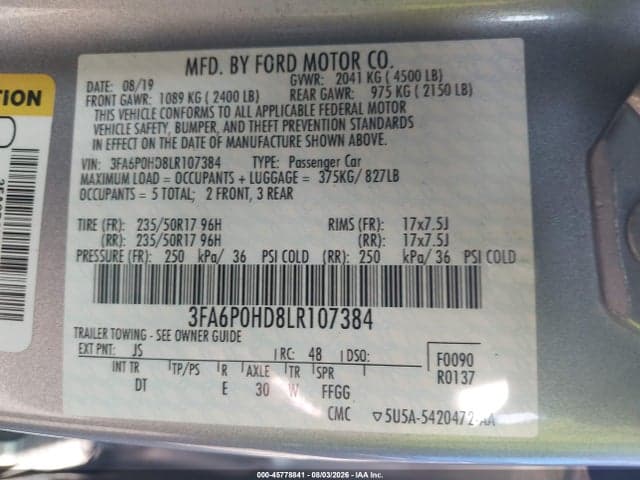 2020 FORD FUSION SE 9