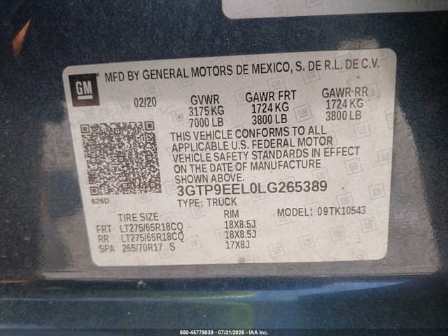 2020 GMC SIERRA 1500 4WD SHORT BOX AT4 9