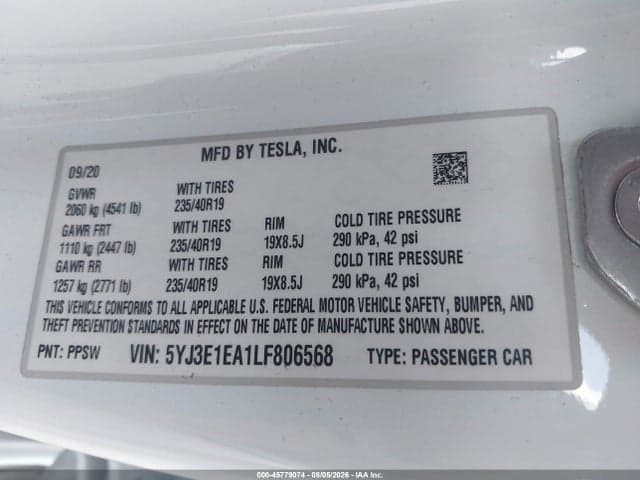 2020 TESLA MODEL 3 STANDARD RANGE PLUS REAR-WHEEL DRIVE/STANDARD RANGE REAR-WHEEL DRIVE 9