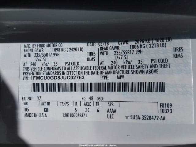 2018 FORD ESCAPE SE 9