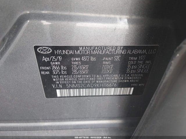 2019 HYUNDAI SANTA FE SE 9