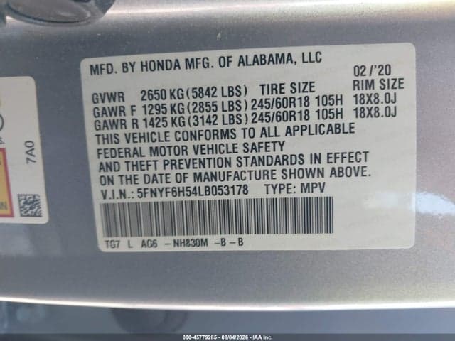 2020 HONDA PILOT AWD EX-L 9