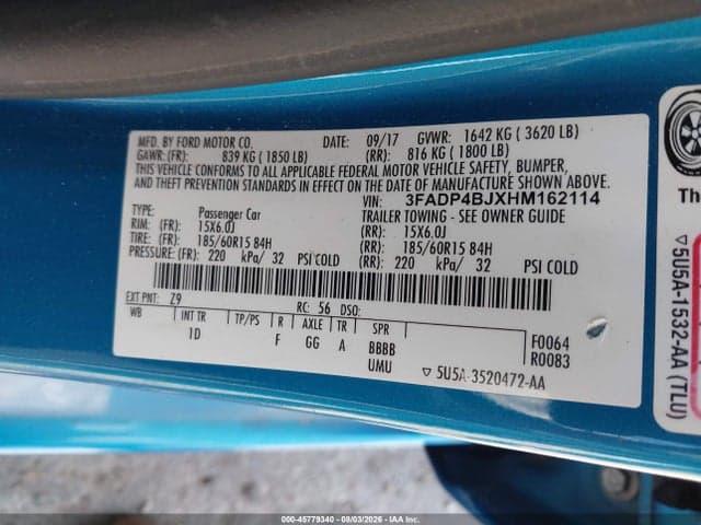 2017 FORD FIESTA SE 9