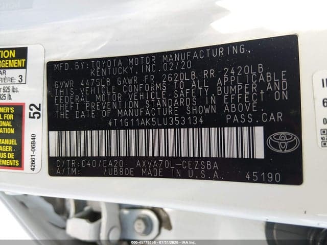 2020 TOYOTA CAMRY SE 9