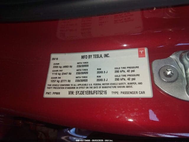 2018 TESLA MODEL 3 LONG RANGE/PERFORMANCE 9
