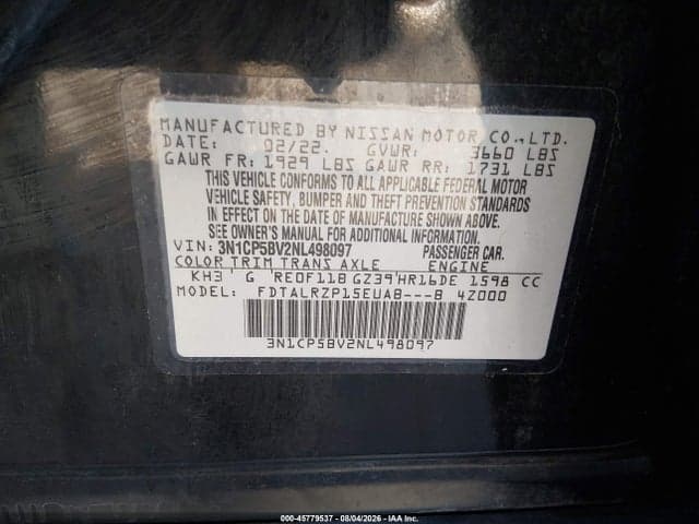 2022 NISSAN KICKS S XTRONIC CVT 9