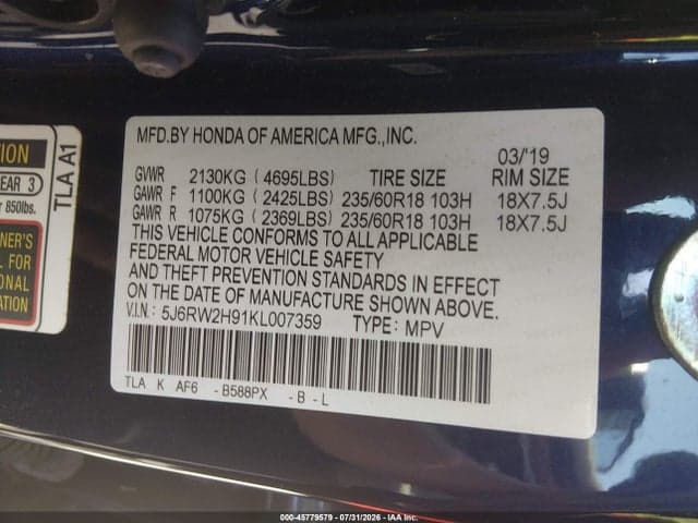 2019 HONDA CR-V TOURING 9
