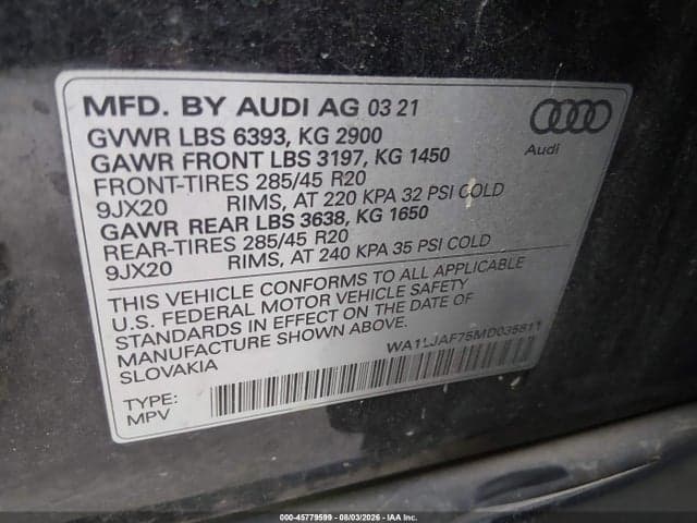 2021 AUDI Q7 PREMIUM PLUS 45 TFSI QUATTRO TIPTRONIC 9