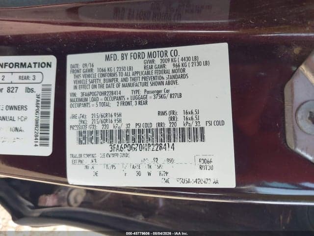 2017 FORD FUSION S 9