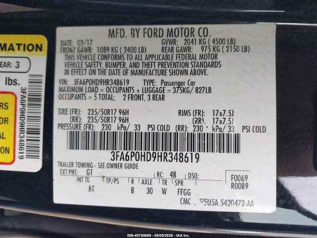 2017 FORD FUSION SE 9