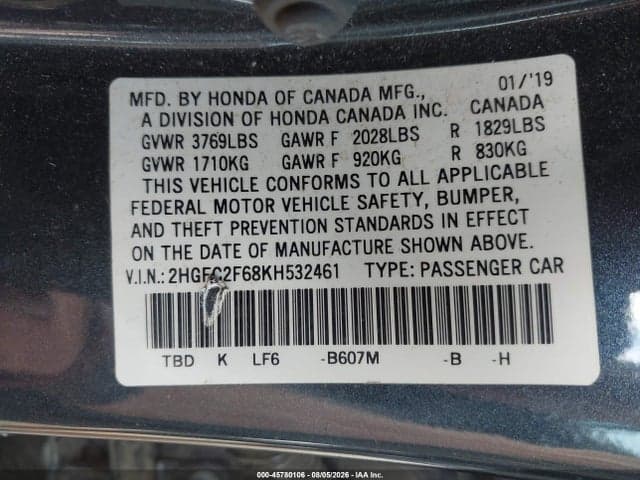 2019 HONDA CIVIC LX 9
