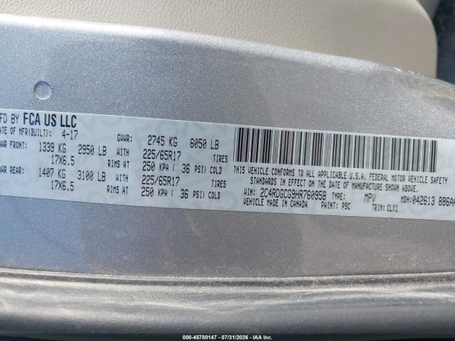 2017 DODGE GRAND CARAVAN SXT 9