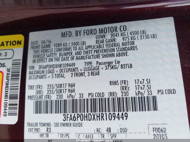 2017 FORD FUSION SE 9
