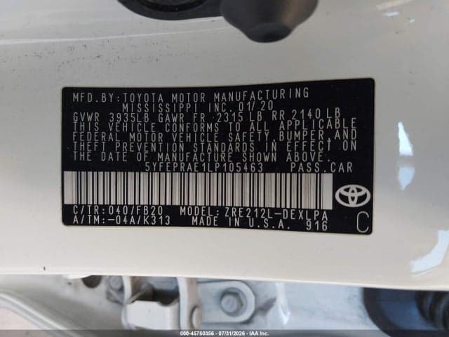 2020 TOYOTA COROLLA LE 9