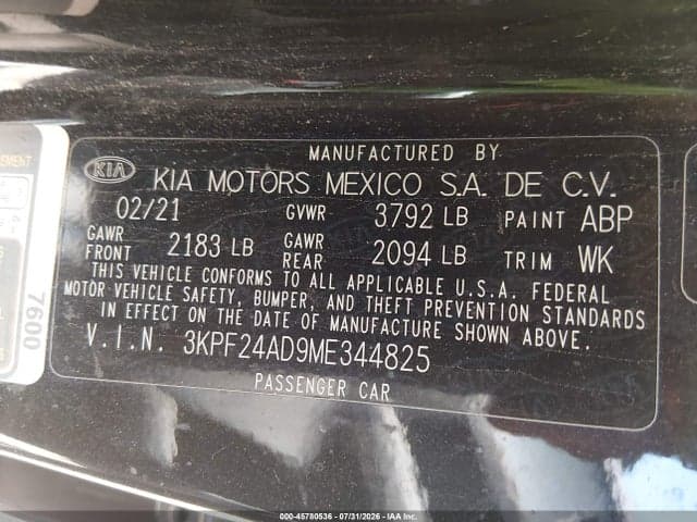 2021 KIA FORTE FE 9