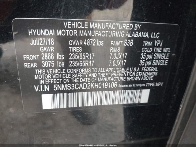 2019 HYUNDAI SANTA FE SEL 9