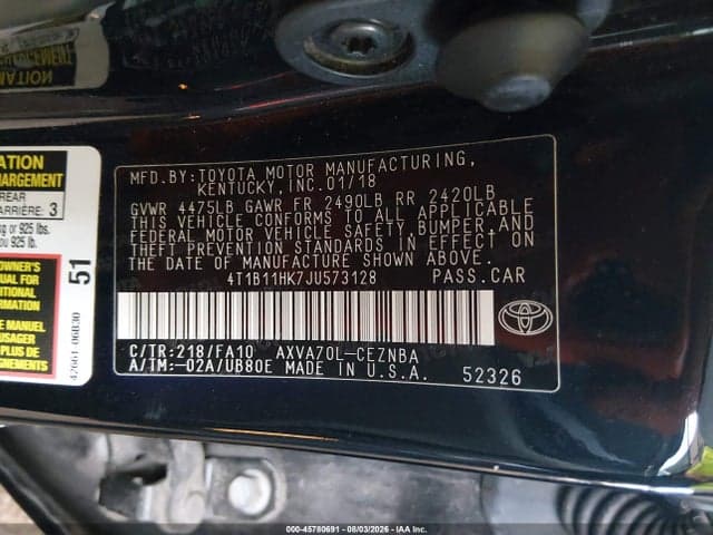 2018 TOYOTA CAMRY LE 9