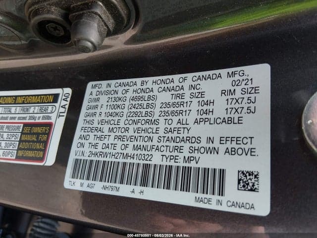 2021 HONDA CR-V 2WD LX 9