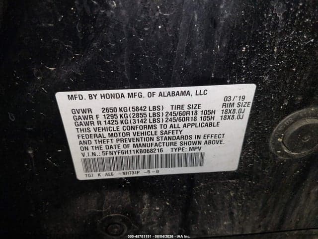 2019 HONDA PILOT LX 9