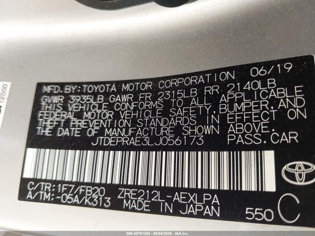 2020 TOYOTA COROLLA LE 9
