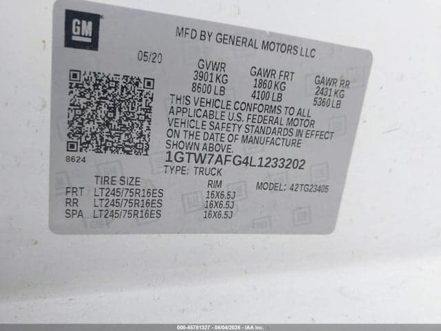 2020 GMC SAVANA CARGO RWD 2500 REGULAR WHEELBASE WORK VAN 9
