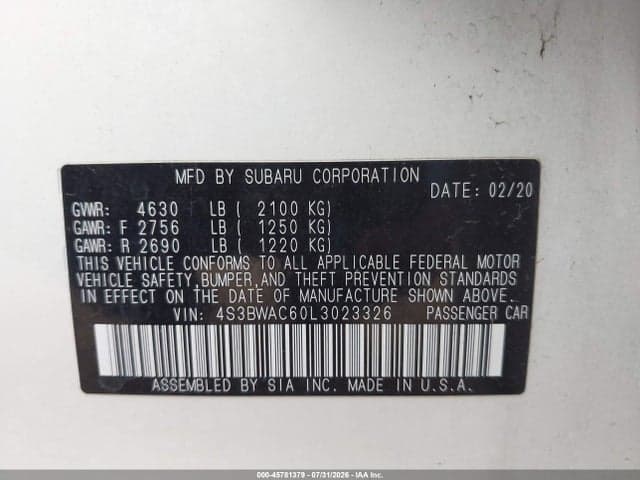 2020 SUBARU LEGACY PREMIUM 9