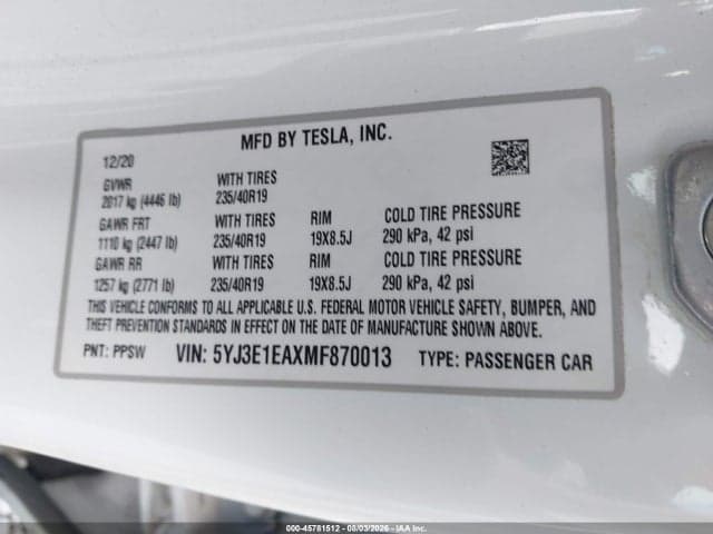 2021 TESLA MODEL 3 STANDARD RANGE PLUS REAR-WHEEL DRIVE 9