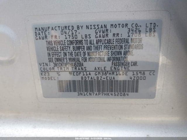 2017 NISSAN VERSA 1.6 SV 9