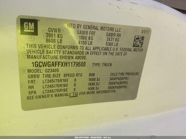 2017 CHEVROLET EXPRESS 2500 WORK VAN 9