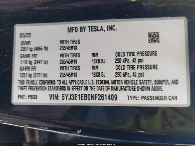 2022 TESLA MODEL 3 LONG RANGE DUAL MOTOR ALL-WHEEL DRIVE 9