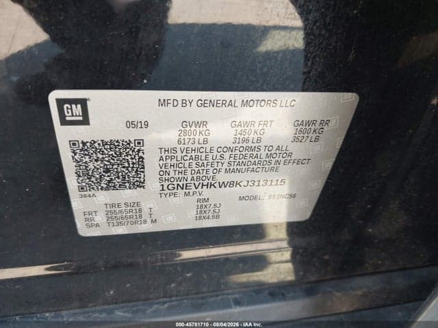 2019 CHEVROLET TRAVERSE 3LT 6