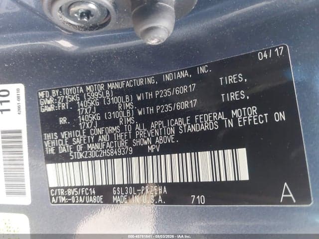 2017 TOYOTA SIENNA LE 8 PASSENGER 9