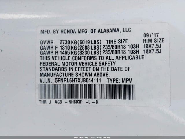 2018 HONDA ODYSSEY EX-L 9