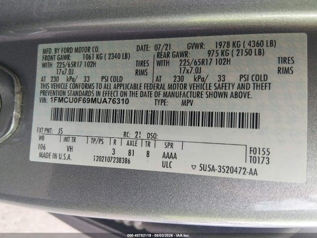 2021 FORD ESCAPE S 9