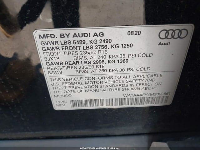 2021 AUDI Q5 PREMIUM 45 TFSI QUATTRO S TRONIC 9
