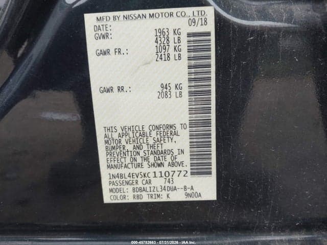 2019 NISSAN ALTIMA 2.5 SL 9