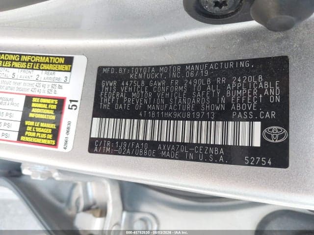 2019 TOYOTA CAMRY LE 9