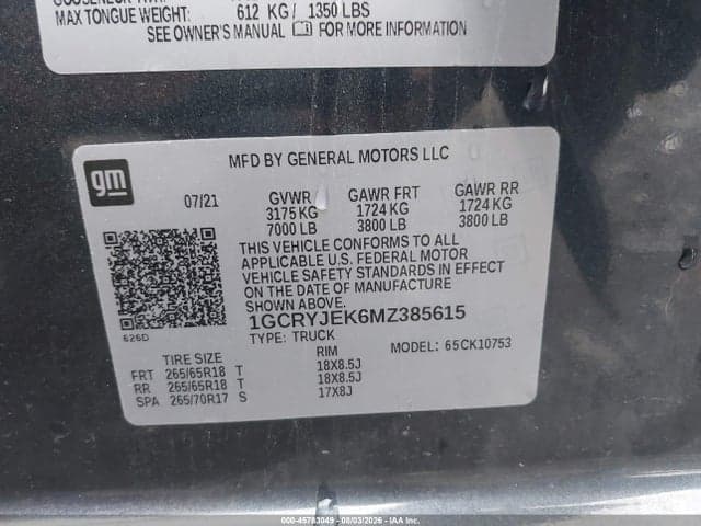 2021 CHEVROLET SILVERADO 1500 4WD STANDARD BED LT WITH 2FL 9