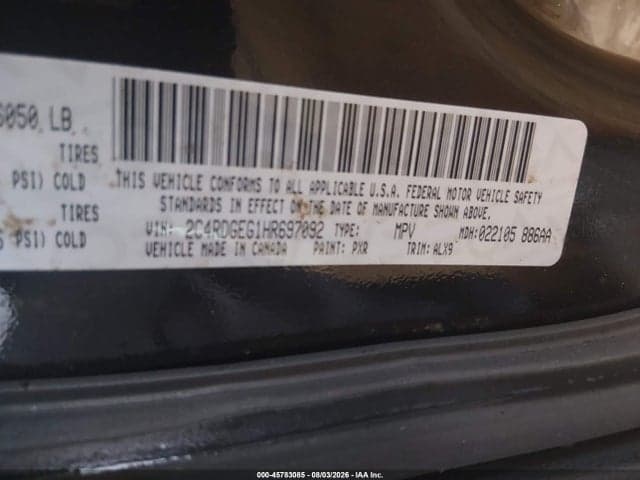 2017 DODGE GRAND CARAVAN GT 9