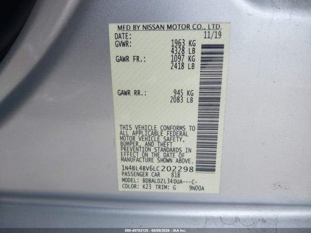 2020 NISSAN ALTIMA S FWD 9