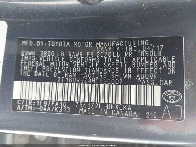 2017 TOYOTA COROLLA L 9