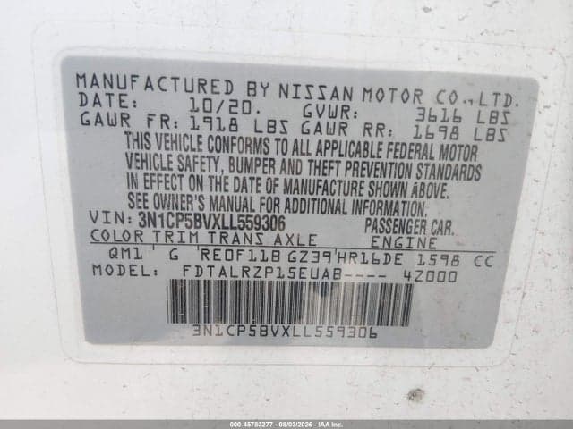 2020 NISSAN KICKS S XTRONIC CVT 9