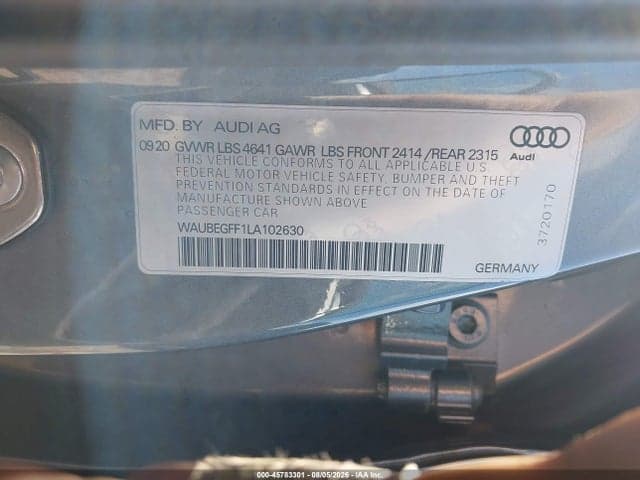 2020 AUDI A3 PREMIUM 45 TFSI S LINE QUATTRO S TRONIC 9