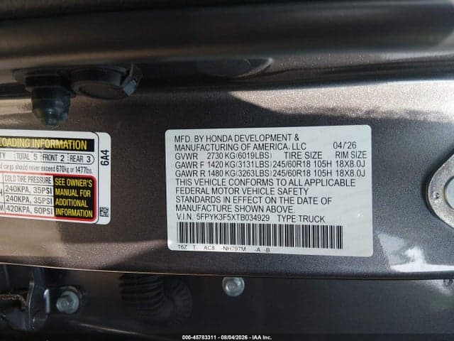 2026 HONDA RIDGELINE RTL 9