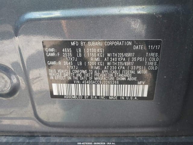2018 SUBARU OUTBACK 2.5I PREMIUM 9