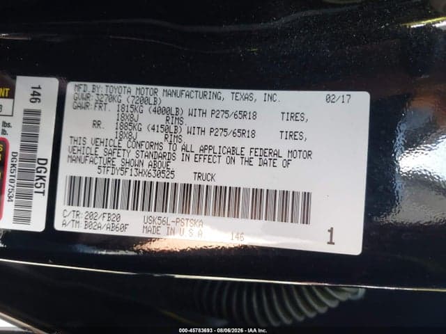 2017 TOYOTA TUNDRA SR5 5.7L V8 9