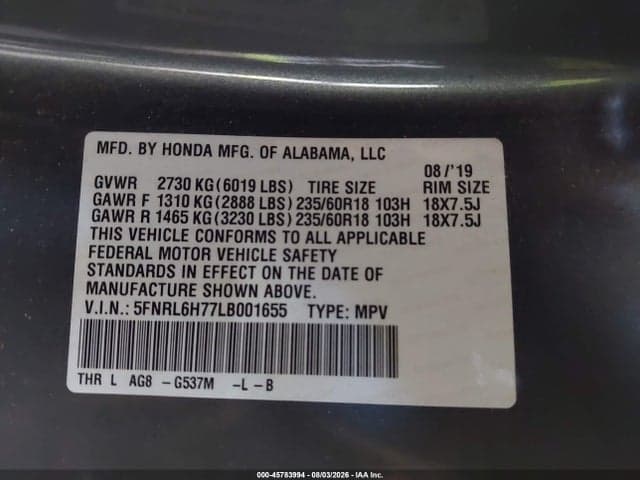 2020 HONDA ODYSSEY EX-L/EX-L W/NAVI RES 9