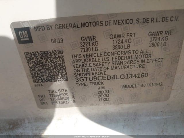 2020 GMC SIERRA 1500 4WD SHORT BOX ELEVATION 9