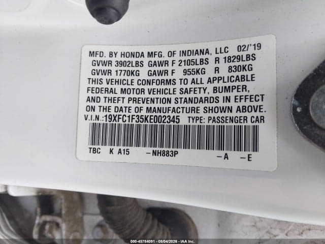 2019 HONDA CIVIC EX 9